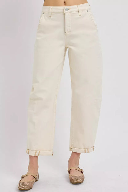 RISEN High Rise Relaxed Barrel Cuffed Jeans at In Style Chics Boutique 