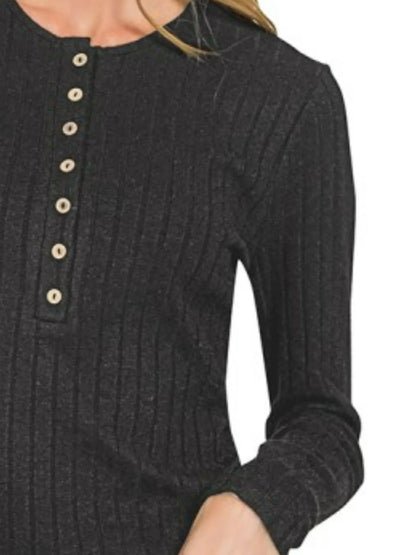 Ribbed Long Sleeve Half Button Top at In Style Chics Boutique 