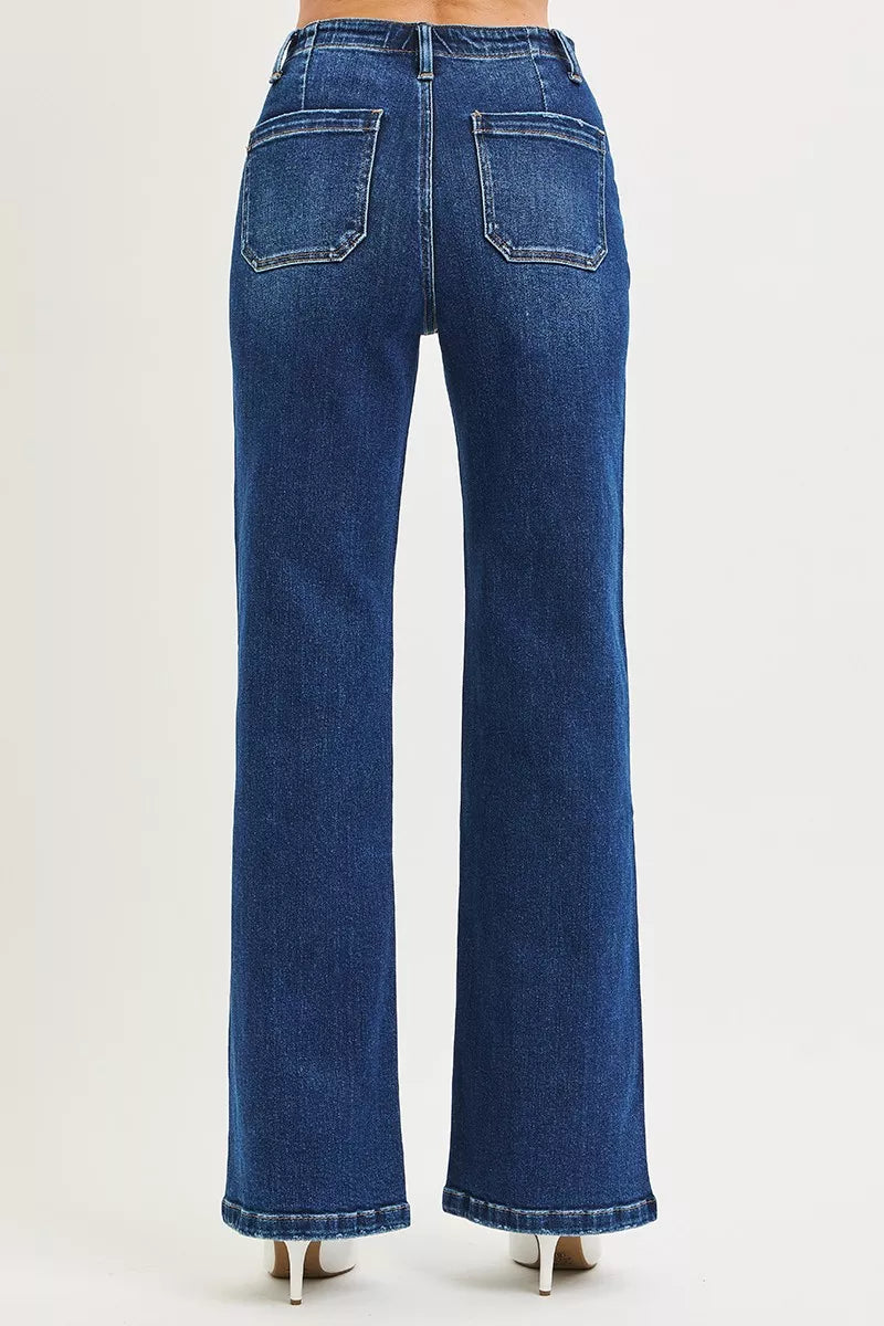 RISEN High Rise Wide Leg Jeans with Front Tie Detail