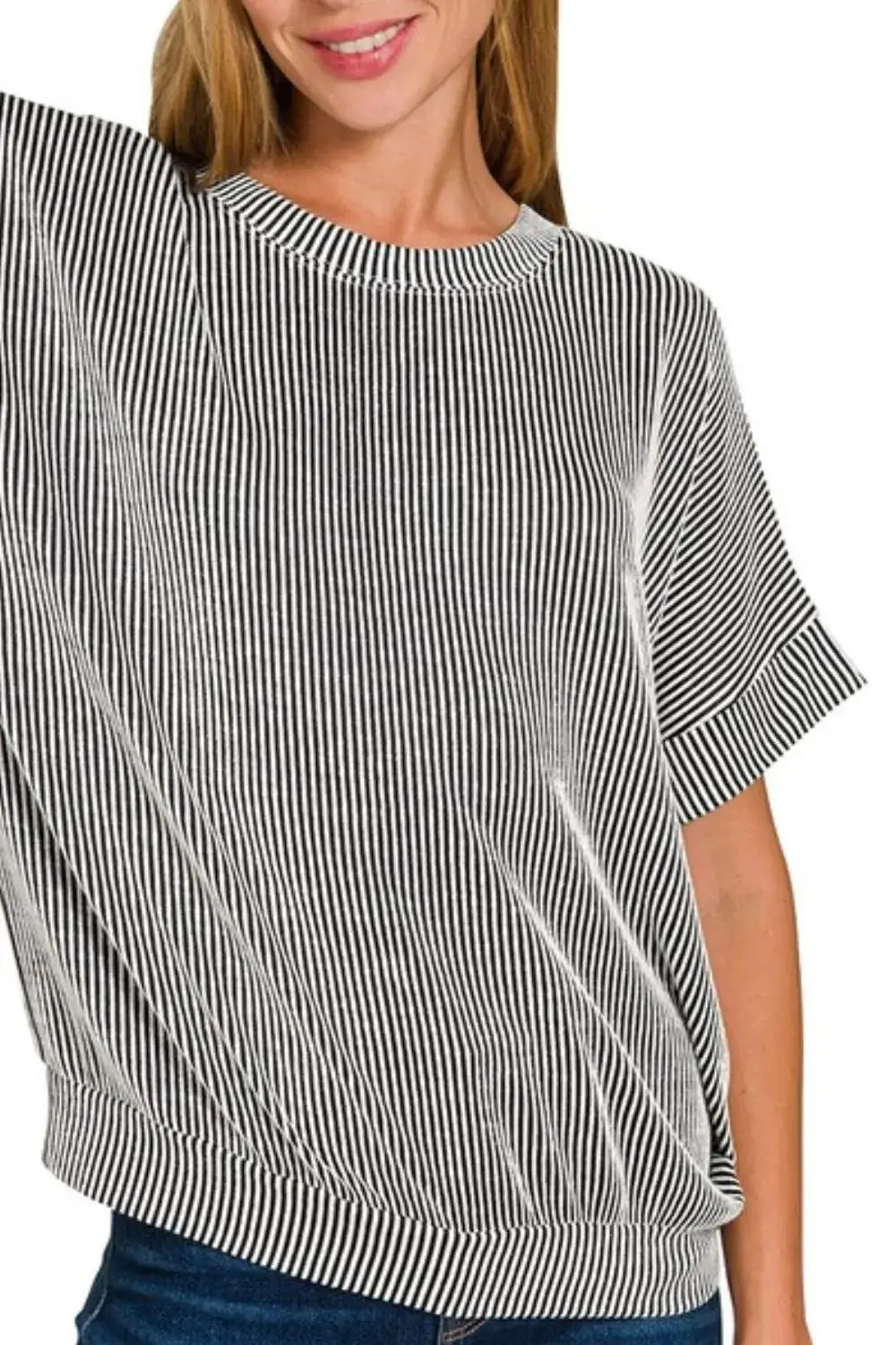 Corded Rib Short Sleeve T-Shirt - In Style Chics Boutique Women's Juniors Apparel Online 