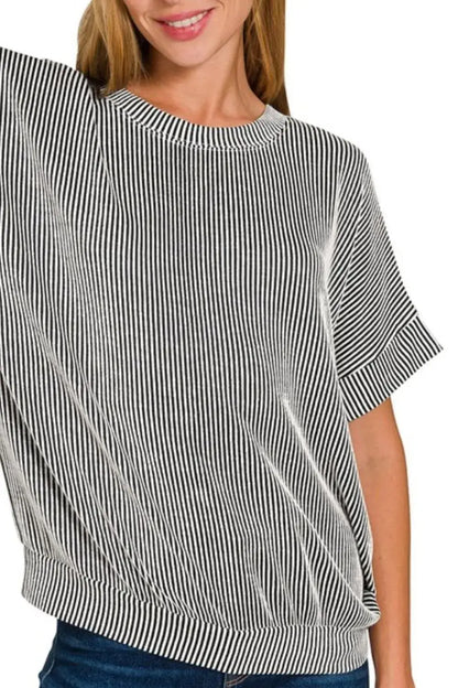 Corded Rib Short Sleeve T-Shirt - In Style Chics Boutique Women's Juniors Apparel Online 