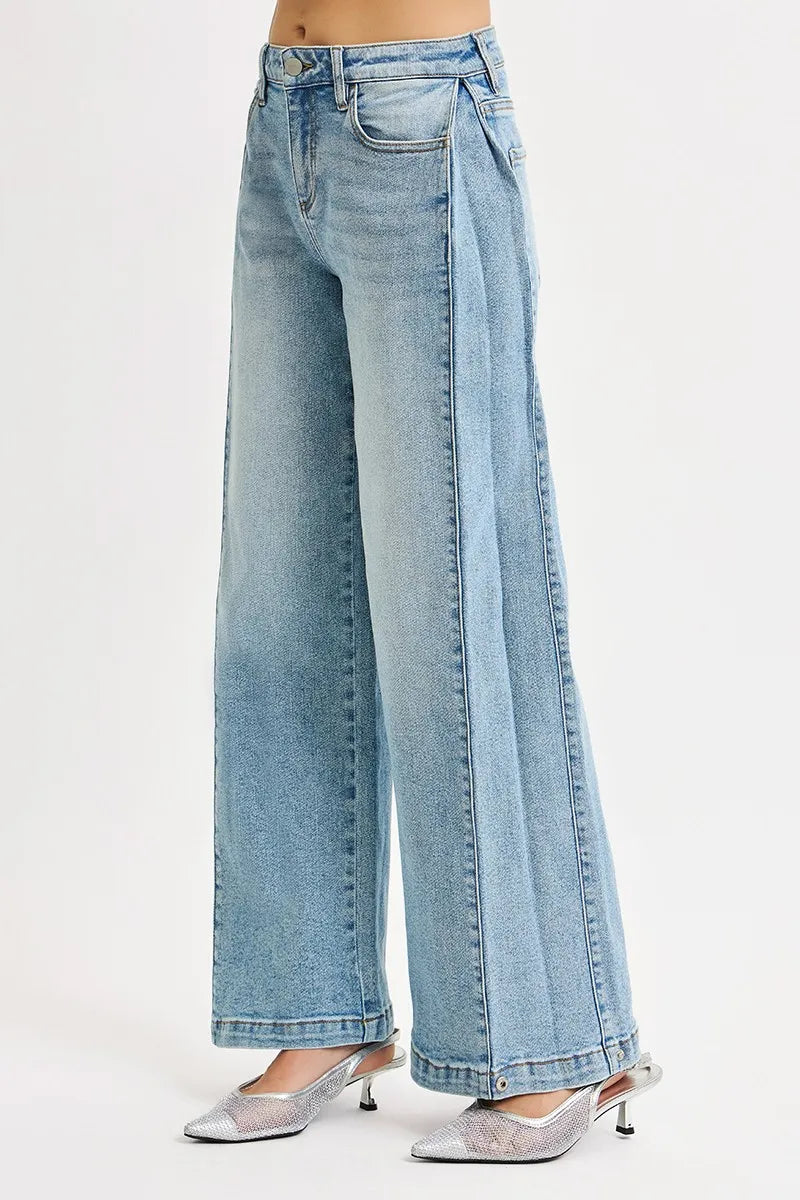 RISEN Mid Rise Wide Barrel Transferable Leg Snap Jeans at In Style Chics Boutique