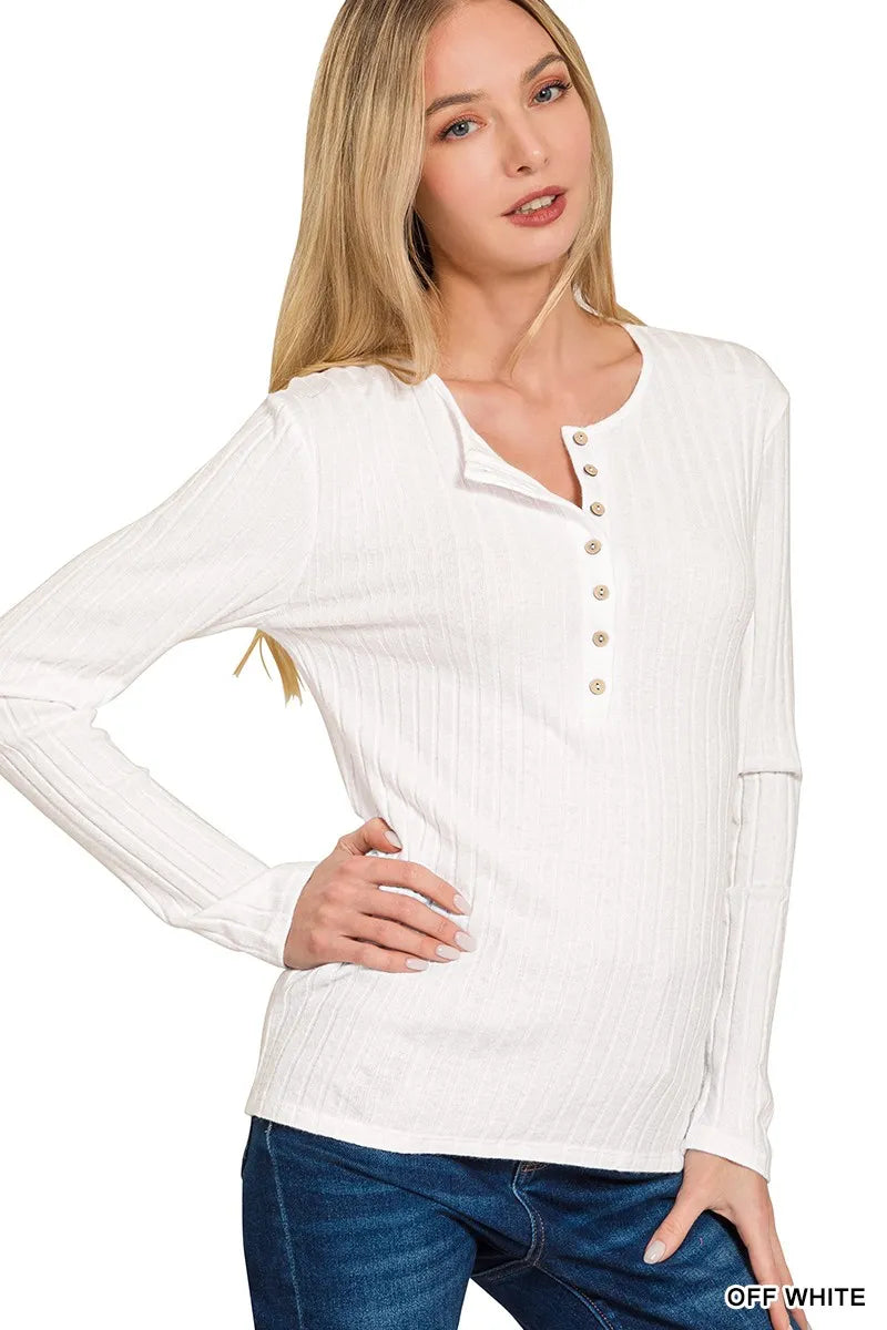 Ribbed Long Sleeve Half Button Top at In Style Chics Boutique 