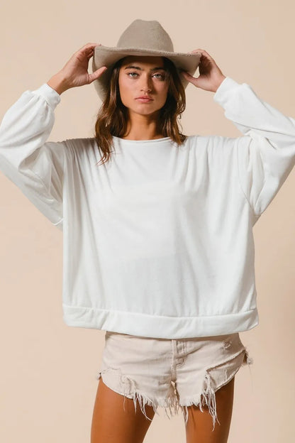 Loop Terry Pull Over With Cut Edge Band at In Style Chics Boutique 