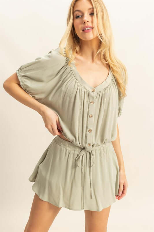 Drawstring Hem Short Sleeve Top and Skort Set - Outfits - Cute Clothing Online - In Style Chics Boutique Women's Juniors Apparel 