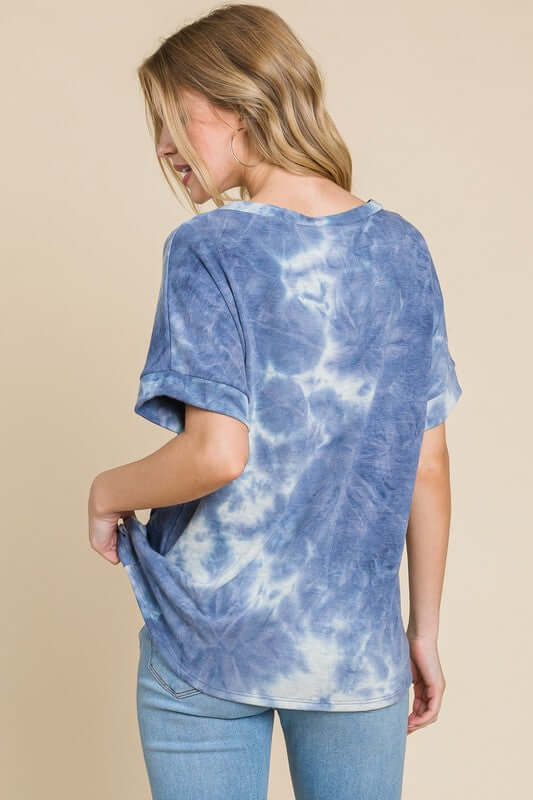 Women's Juniors Tie-Dye Round Neck Short Sleeve T-Shirt - In Style Chics Boutique Online Clothing 
