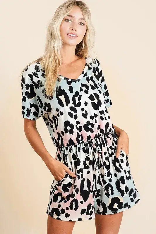Gradation Leopard Soft Knit V-neck Romper - Cute Clothes for Summer - In Style Chics Boutique Women's Juniors Apparel Online 
