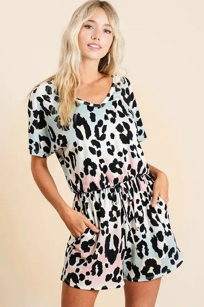Gradation Leopard Soft Knit V-neck Romper - Cute Clothes for Summer - In Style Chics Boutique Women's Juniors Apparel Online 