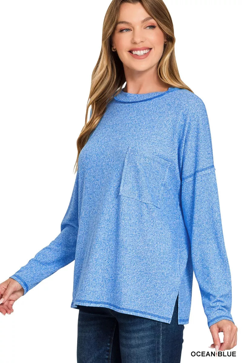 Soft Melange Hacci Round-Neck Long Sleeve T-Shirt at In Style Chics Boutique 