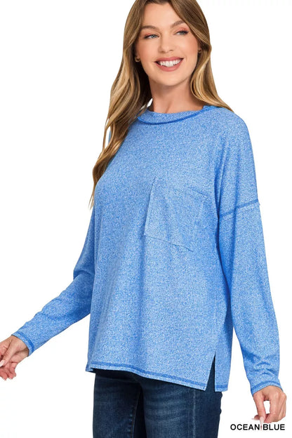 Soft Melange Hacci Round-Neck Long Sleeve T-Shirt at In Style Chics Boutique 