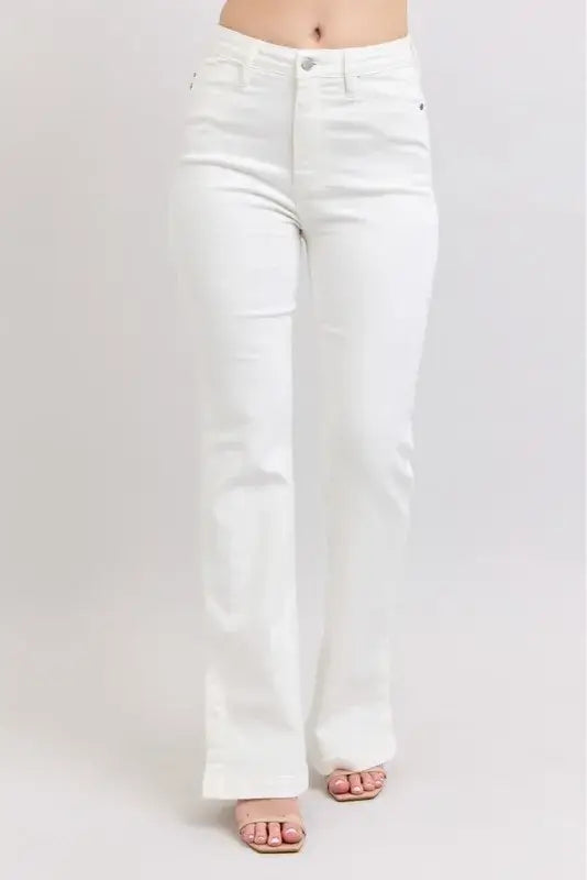 Judy Blue High Waist Side Slit Slim Bootcut White Jeans - In Style Chics Boutique Women's Juniors Plus Size Apparel Online 