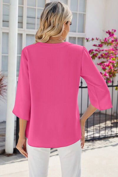 Women's Notched Half Button T-Shirt - In Style Chics Boutique Online Clothing 