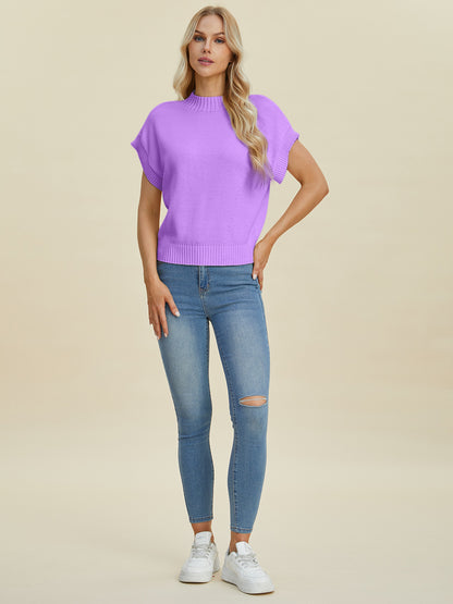 Double Take Full Size Mock Neck Short Sleeve Sweater - In Style Chics Boutique LLC