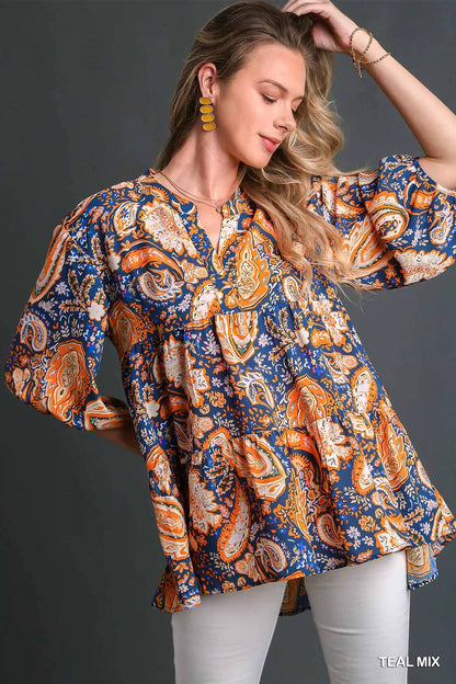 Boho Tunic Blouse Mix Paisley at In Style Chics Boutique 