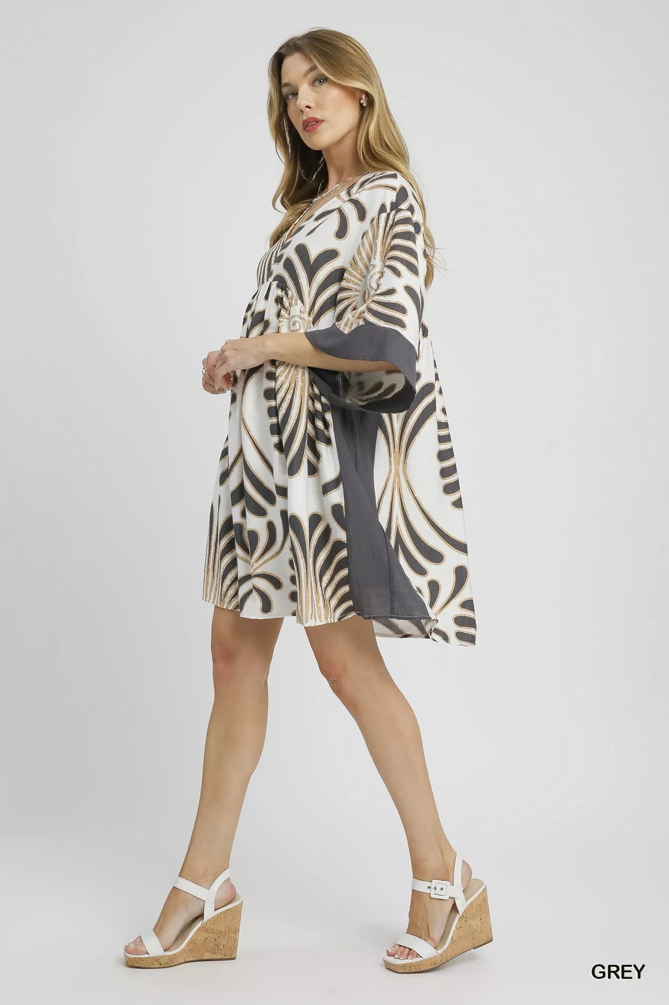 Abstract Print Kimono Sleeve Mini Dress at In Style Chics Boutique 