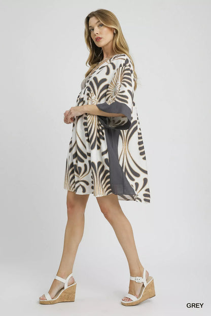 Abstract Print Kimono Sleeve Mini Dress at In Style Chics Boutique 