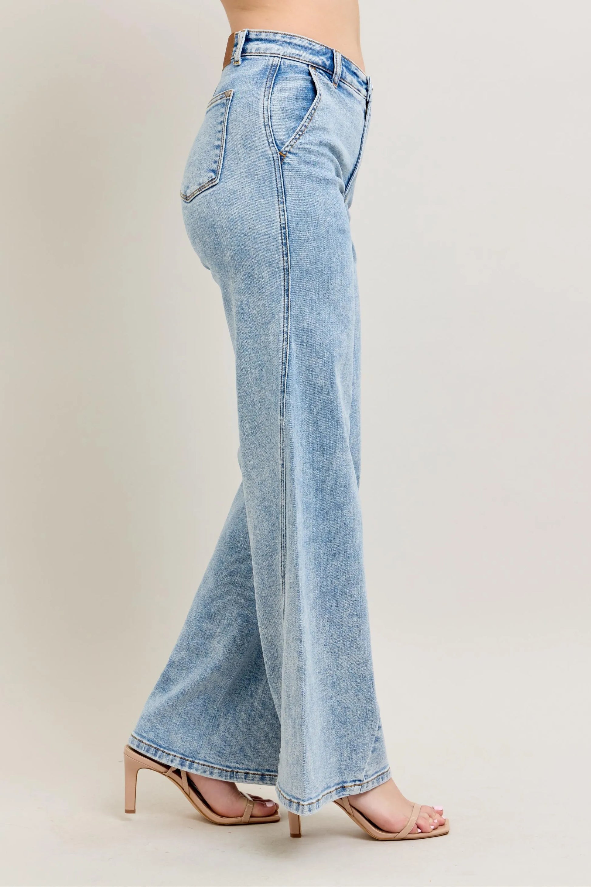 Judy Blue Wide Leg Jeans, High Waist with Skewed Inseam - Best Women's Jeans - In Style Chics Boutique 