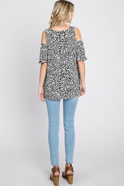 Leopard Round Neck Cold Shoulder T-Shirt Plus Size