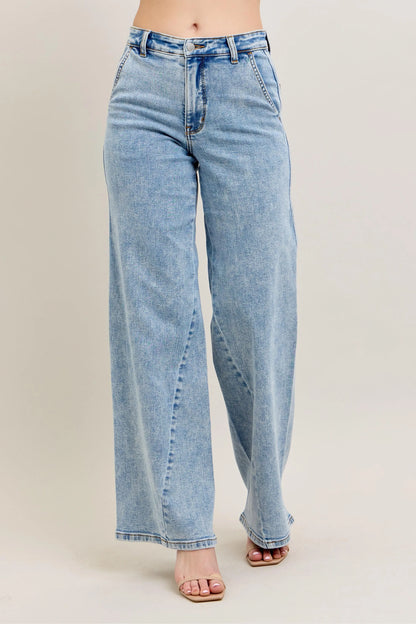 Judy Blue Wide Leg Jeans, High Waist with Skewed Inseam - Best Women's Jeans - In Style Chics Boutique 