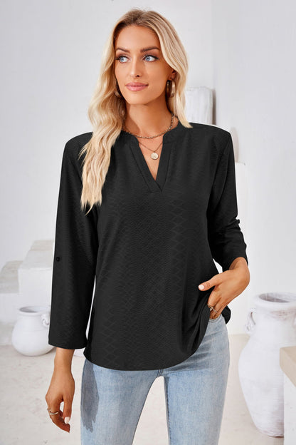 V-Neck Roll-Tap Sleeve Blouse - In Style Chics Boutique LLC