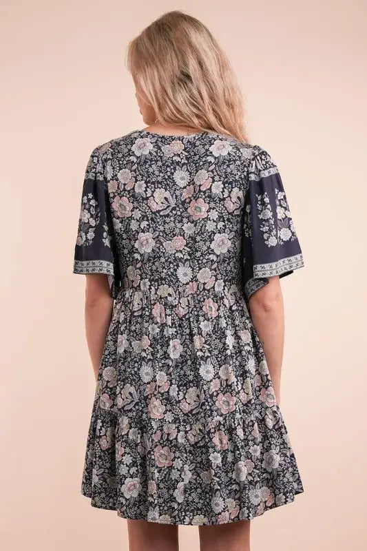 Shirring Detail Printed Woven Mini Dress - In Style Chics Boutique 