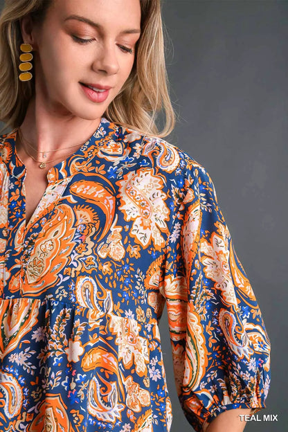 Boho Tunic Blouse Mix Paisley at In Style Chics Boutique