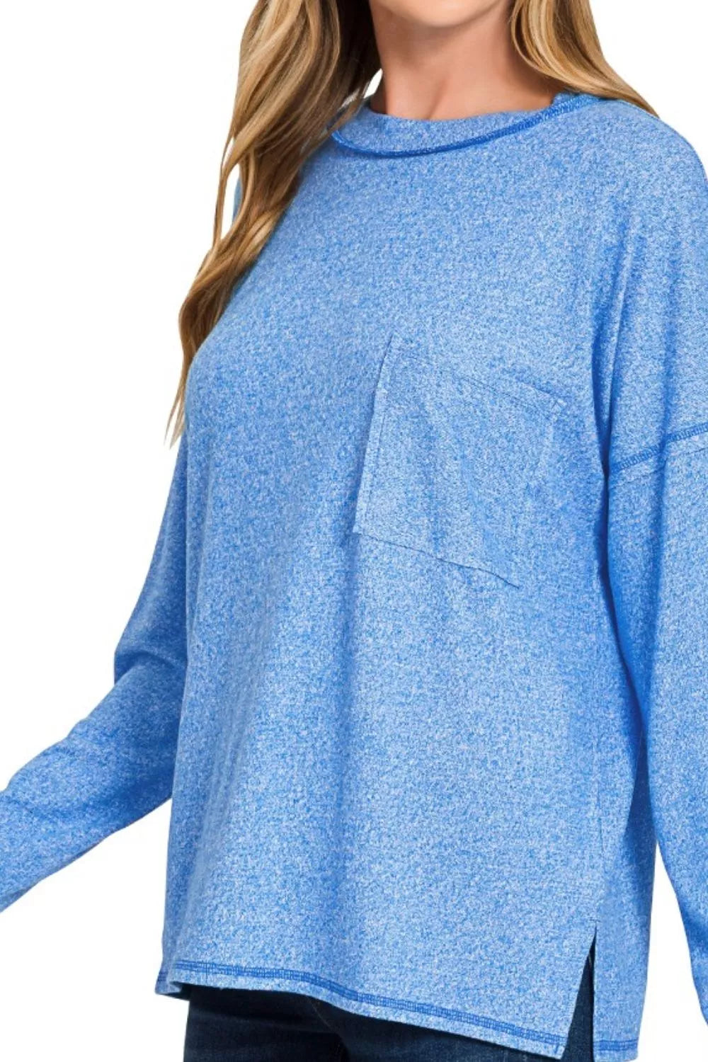 Soft Melange Hacci Round-Neck Long Sleeve T-Shirt at In Style Chics Boutique 