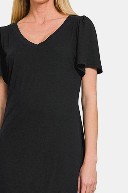 Black Dress - V-Neck Short Sleeve- In Style Chics Boutique Women's Juniors Apparel Online