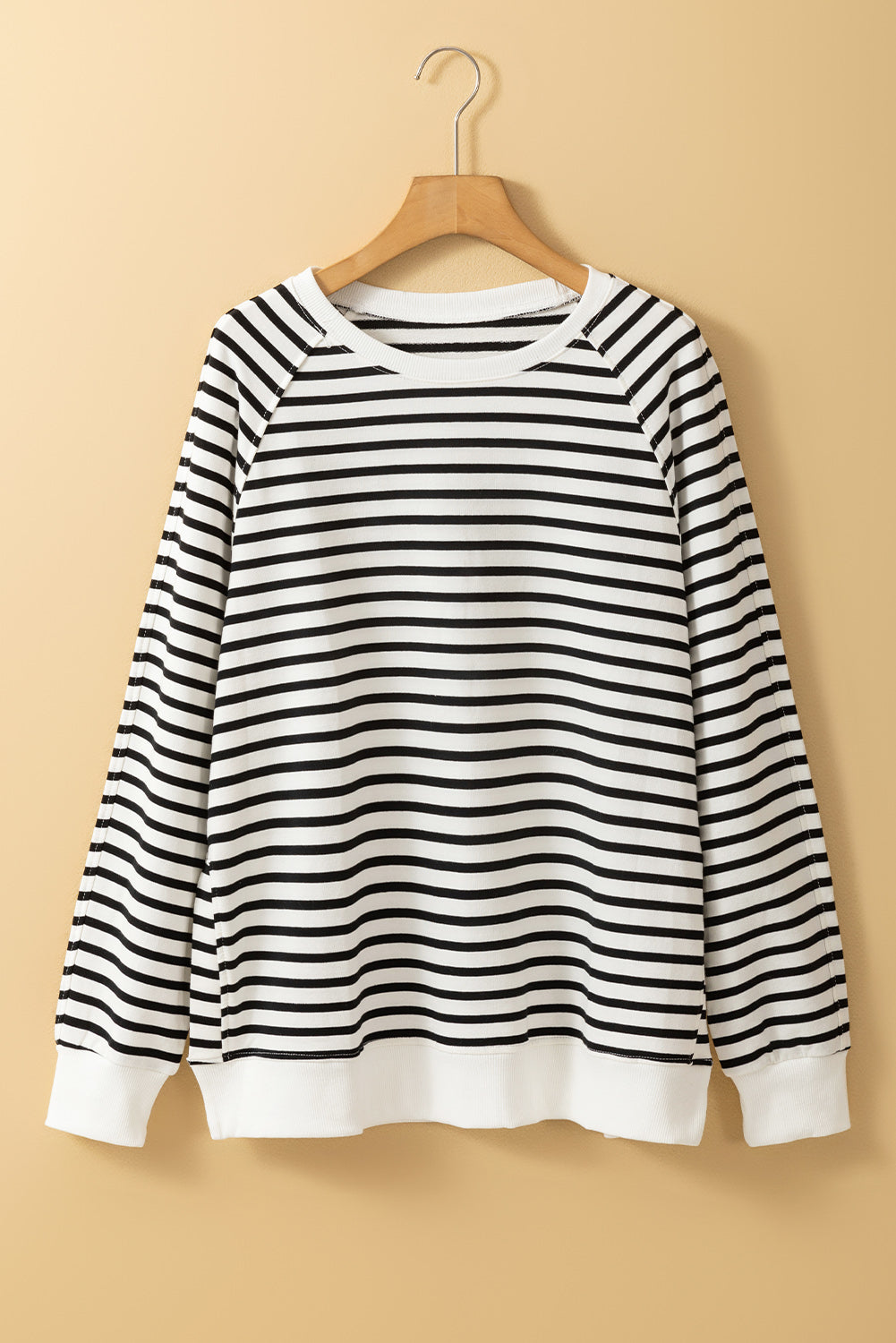 Black Stripe Raglan Sleeve Loose Split Sweatshirt - In Style Chics Boutique LLC