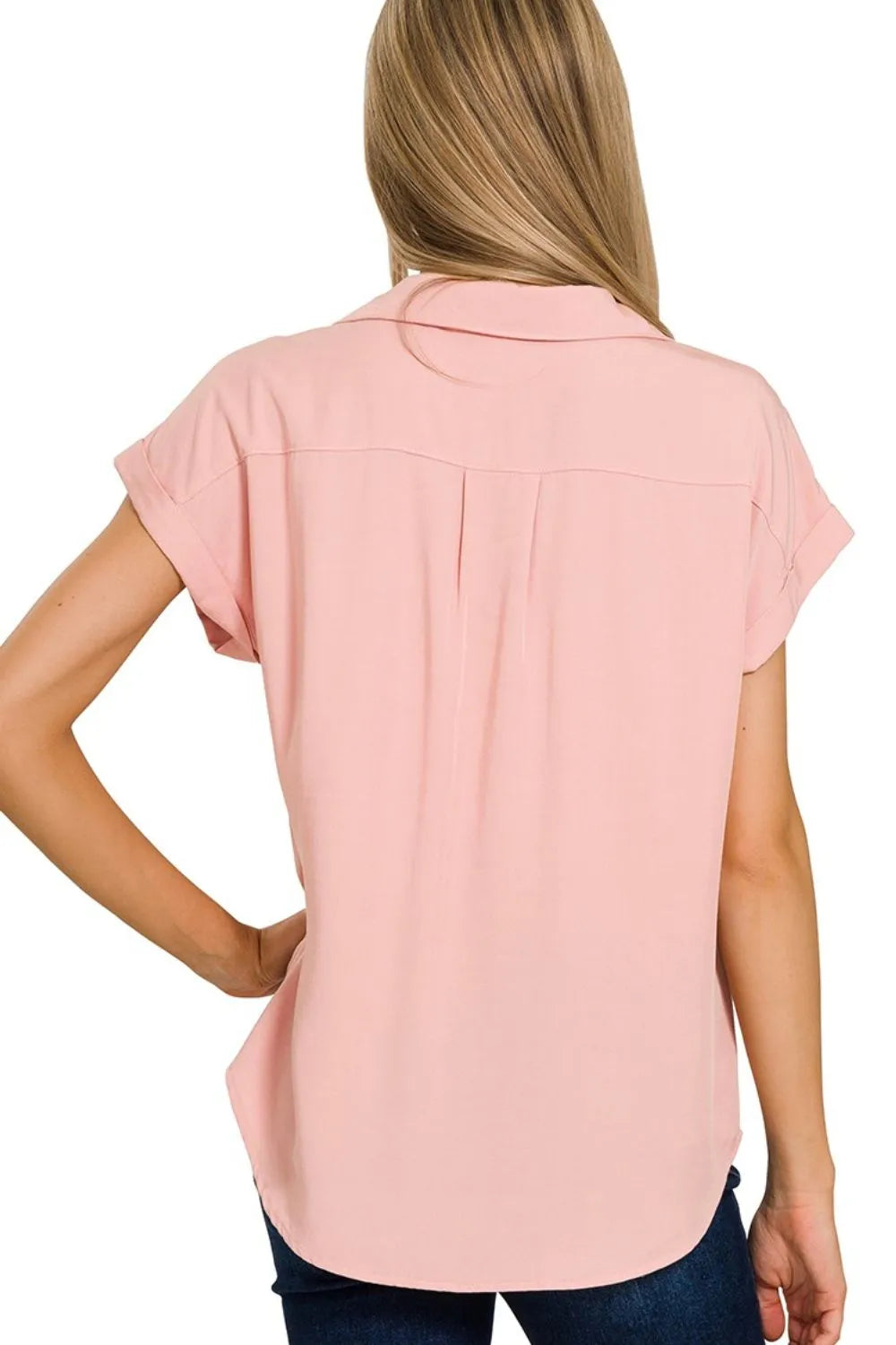 Collared V-neck Tencel Top W Front Flap Pockets - In Style Chics Boutique Women's Juniors Clothes Online 