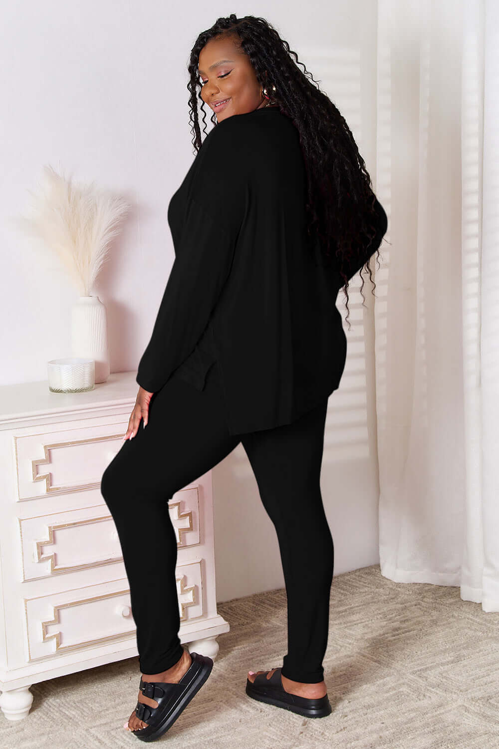 Basic Bae Bamboo Full Size V-Neck Long Sleeve Top and Pants Lounge Set - In Style Chics Boutique LLC