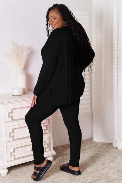 Basic Bae Bamboo Full Size V-Neck Long Sleeve Top and Pants Lounge Set - In Style Chics Boutique LLC