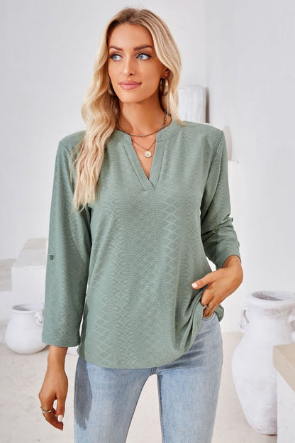 V-Neck Roll-Tap Sleeve Blouse - In Style Chics Boutique LLC