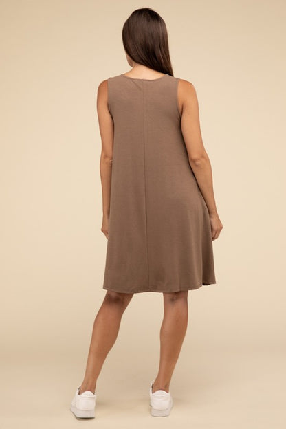 Sleeveless Flared Dress with Side Pockets - In Style Chics Boutique LLC
