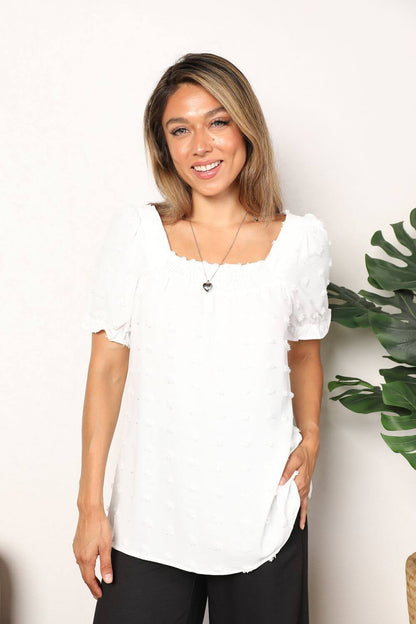 Swiss Dot Puff Sleeve Square Neck white Blouse - In Style Chics Boutique Online Fashion for Women 