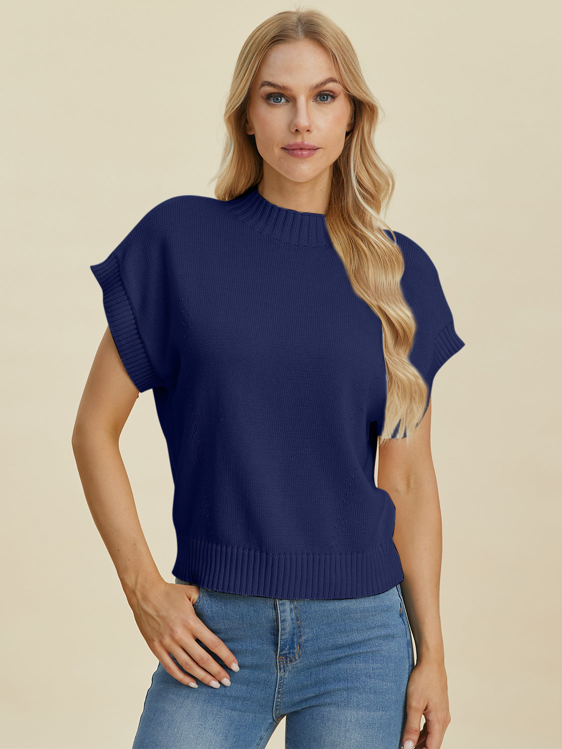 Double Take Full Size Mock Neck Short Sleeve Sweater - In Style Chics Boutique LLC
