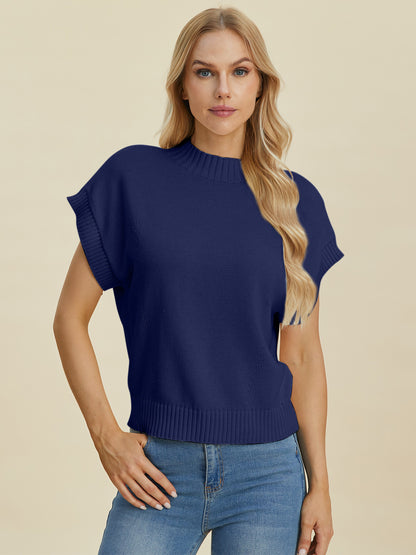 Double Take Full Size Mock Neck Short Sleeve Sweater - In Style Chics Boutique LLC