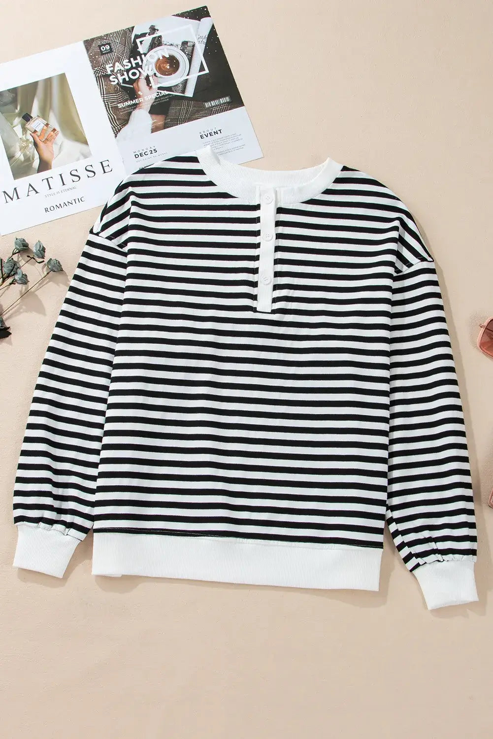 Striped Dropped Shoulder Long Sleeve Sweatshirt - In Style Chics Boutique LLC