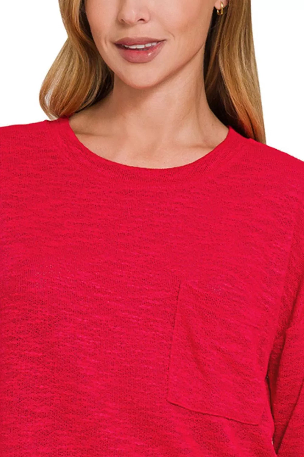 Slub Hacci Long Sleeve Red T-Shirt at In Style Chics Boutique 