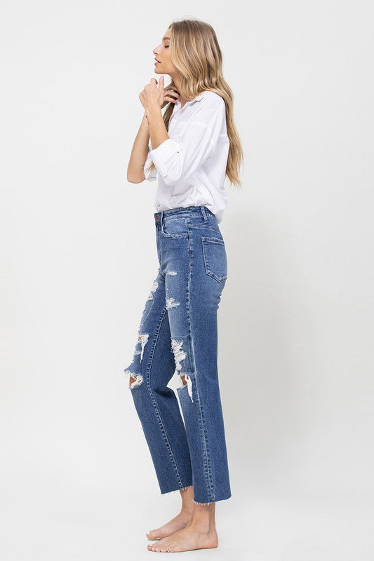 Distressed High Rise Ankle Relaxed Straight Jeans - In Style Chics Boutique LLC