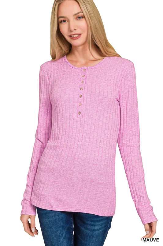 Ribbed Long Sleeve Half Button Top at In Style Chics Boutique 