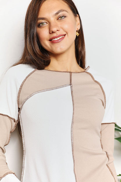 Double Take Color Block Exposed Seam Top - In Style Chics Boutique LLC