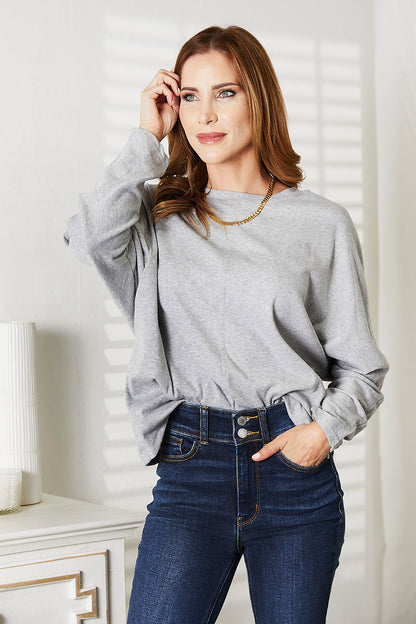 Double Take Seam Detail Round Neck Long Sleeve Top - In Style Chics Boutique LLC