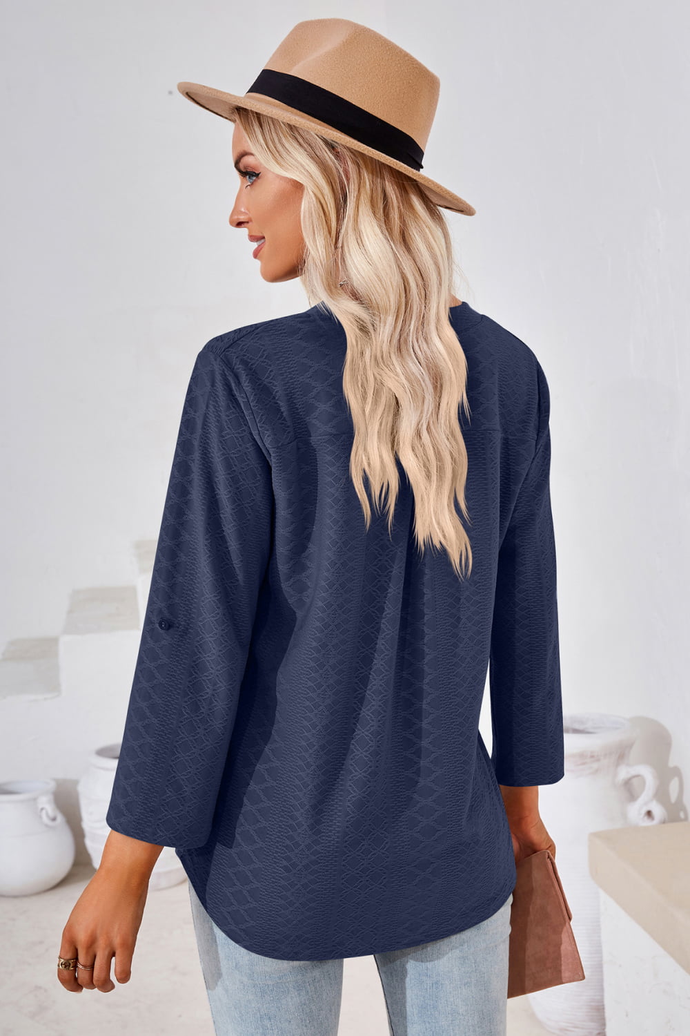 V-Neck Roll-Tap Sleeve Blouse - In Style Chics Boutique LLC