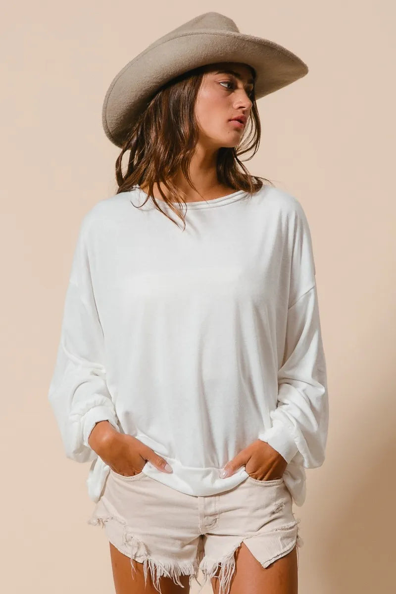 Loop Terry Pull Over With Cut Edge Band at In Style Chics Boutique 