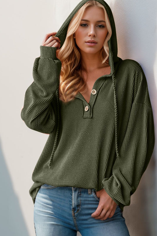 Half Button Long Sleeve Hoodie - In Style Chics Boutique Women's Juniors Plus Size Clothes Online 