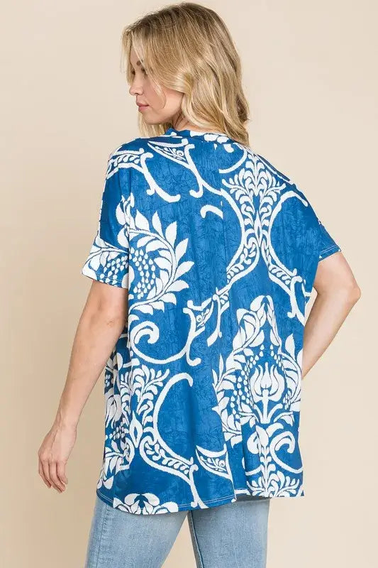 Printed Relaxed V-Neck Tunic Top