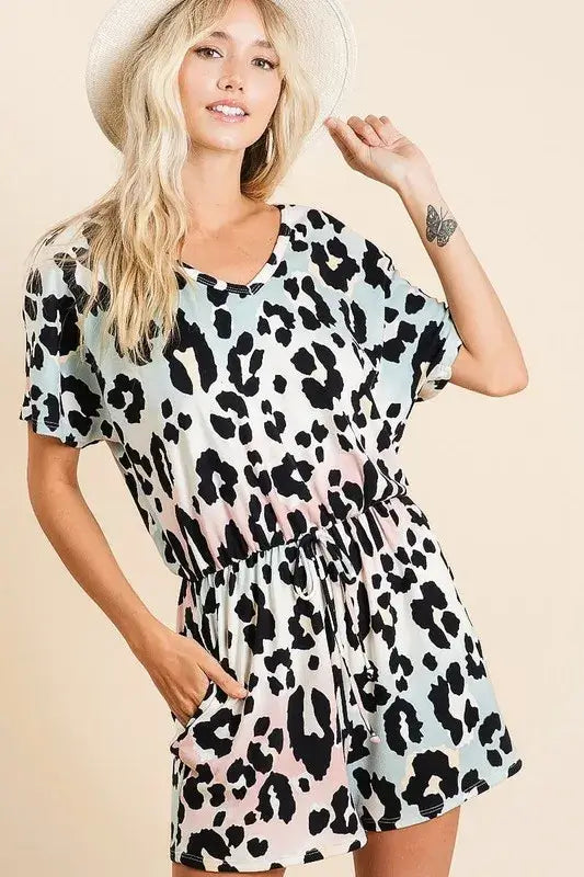 Gradation Leopard Soft Knit V-neck Romper - Cute Clothes for Summer - In Style Chics Boutique Women's Juniors Apparel Online 