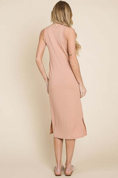 Ribbed Knit Sleeveless Midi Dress -Avoid Tariffs - Clothes Made in USA Online- In Style Chics Boutique Online Women's Juniors Apparel 