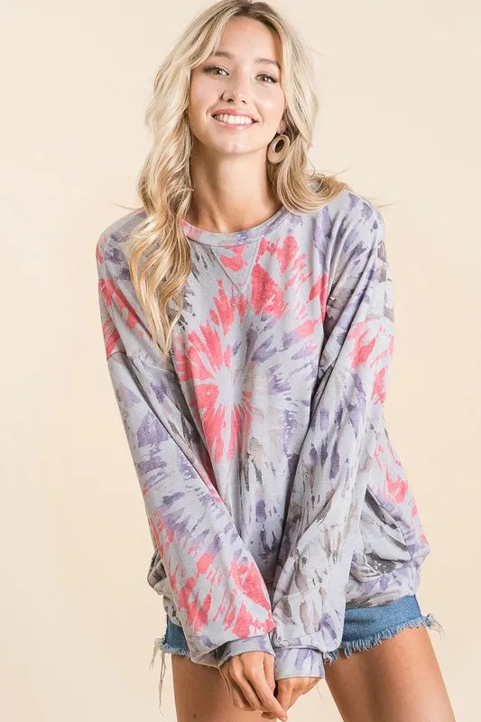 Terry Pull Over, Tie Dye Print Sweatshirt at In Style Chics Boutique 